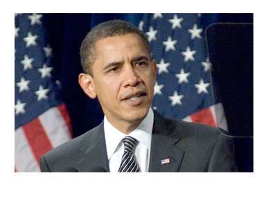 President Obama making a speach in front of american flags - Photo