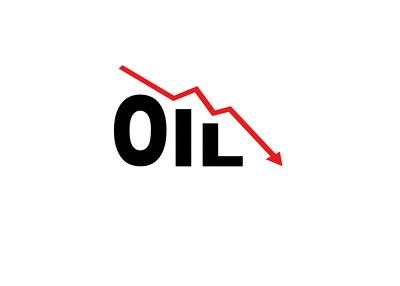 Oil Price Down - Red arrow pointing to the floor