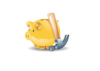 Piggy Bank next to a Hammer - Illustration