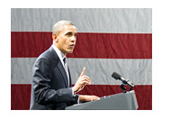 President Barack Obama - Giving a Speach - American Flag in the Background