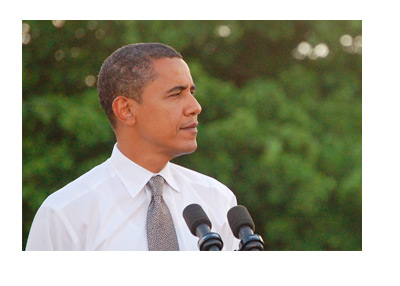 President Barack Obama - Speach - Large Green Tree in the Background