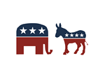 Republican elephant vs. Democrat donkey - Illustration
