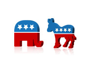 Republican Elephant and Democratic Donkey Standoff - Illustration