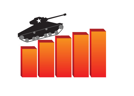 Tank going up over increasing military spending bars - Illustration