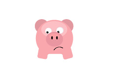 -- Piggy bank with a sad expression - decline in savings --