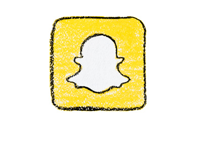 Snapchat logo drawing - Black, white and yellow colours.