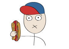 Sports fan eating a hot dog - Unhappy - Illustration