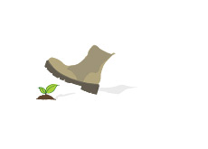 -- Illustration of a boot squishing a young plant --