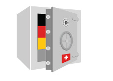 -- Illustration of a Swiss safe with German funds inside it --