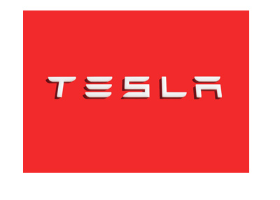 Tesla Inc. company logo on a building. White on red. The year is 2017.