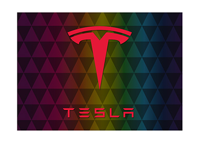 Tesla logo on a pattern triangle background.