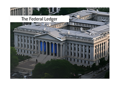 The United States Treasury Building in Washington, D.C., conveying the scale of the federal government finances.