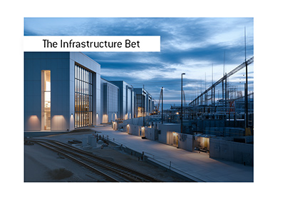 Massive AI infrastructure and power facility under construction beside rail and electrical systems.