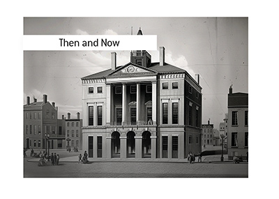 Illustration of an early American government building in 1789.