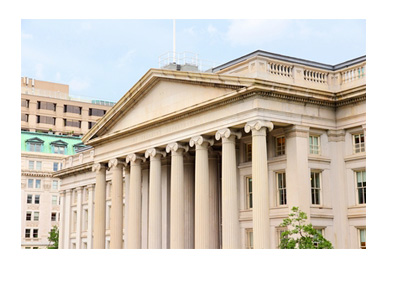 United States Treasury Department - Clear Day - Photo taken from behind the gate