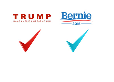 Donald Trump and Bernie Sanders. Red and green check mark. mock-up