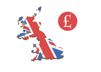 United Kingdom Map in 3d next to the GBP symbol