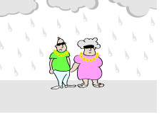 -- Unprepared for retirement - Illustration - Old folks caught in the rain on vacation --