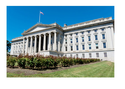 The United States Treasury Building - Sunny Day - Garden