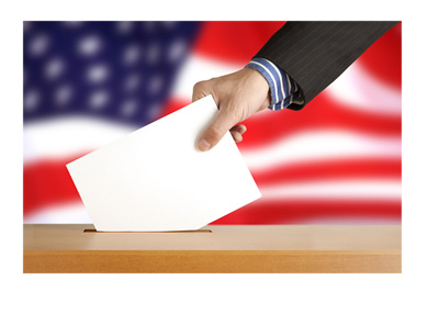 Elections ballot - United States of America flag in the background