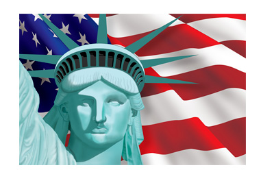 United States Immigration Reform - Statue of Liberty in front of Flag - Concept / Illustration