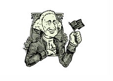 George Washington waving the flag on the dollar bill - Illustration