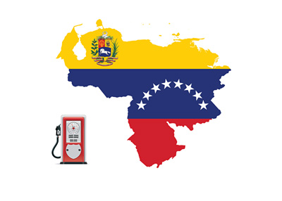 Venezuela flag and crest - Illustration of old school gas station