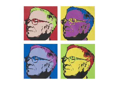 The early Apple style artwork of Warren Buffett.  4 coloured images.