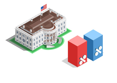 The White House approval ratings in red. Illustration. Drawing.