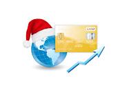 Xmas Online Shopping - Illustration - Globe, Santa Hat and Credit Card