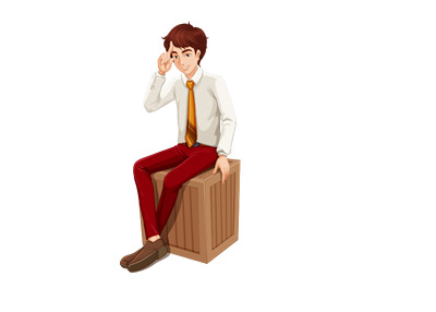 Illustration of a young man sitting on a box